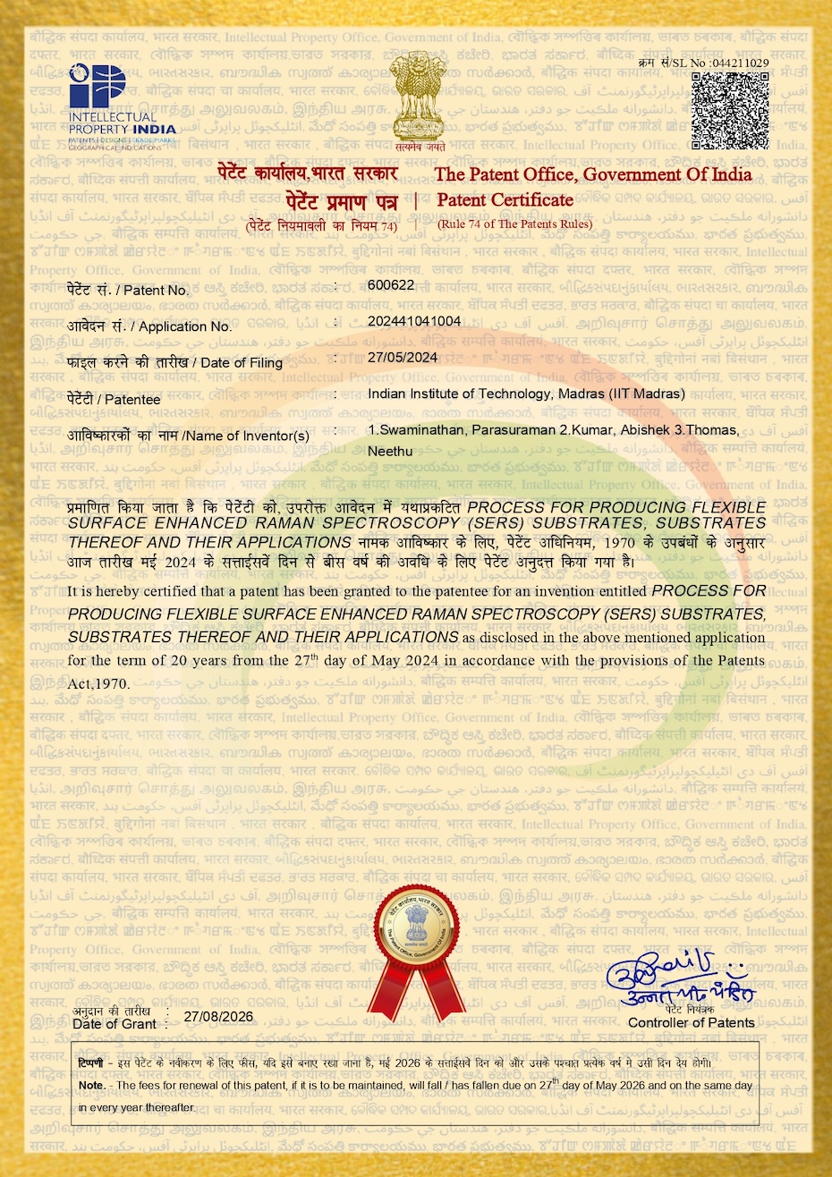 Congratulations to Prof. Parasuraman Swaminathan and his team for grant of Indian Patent